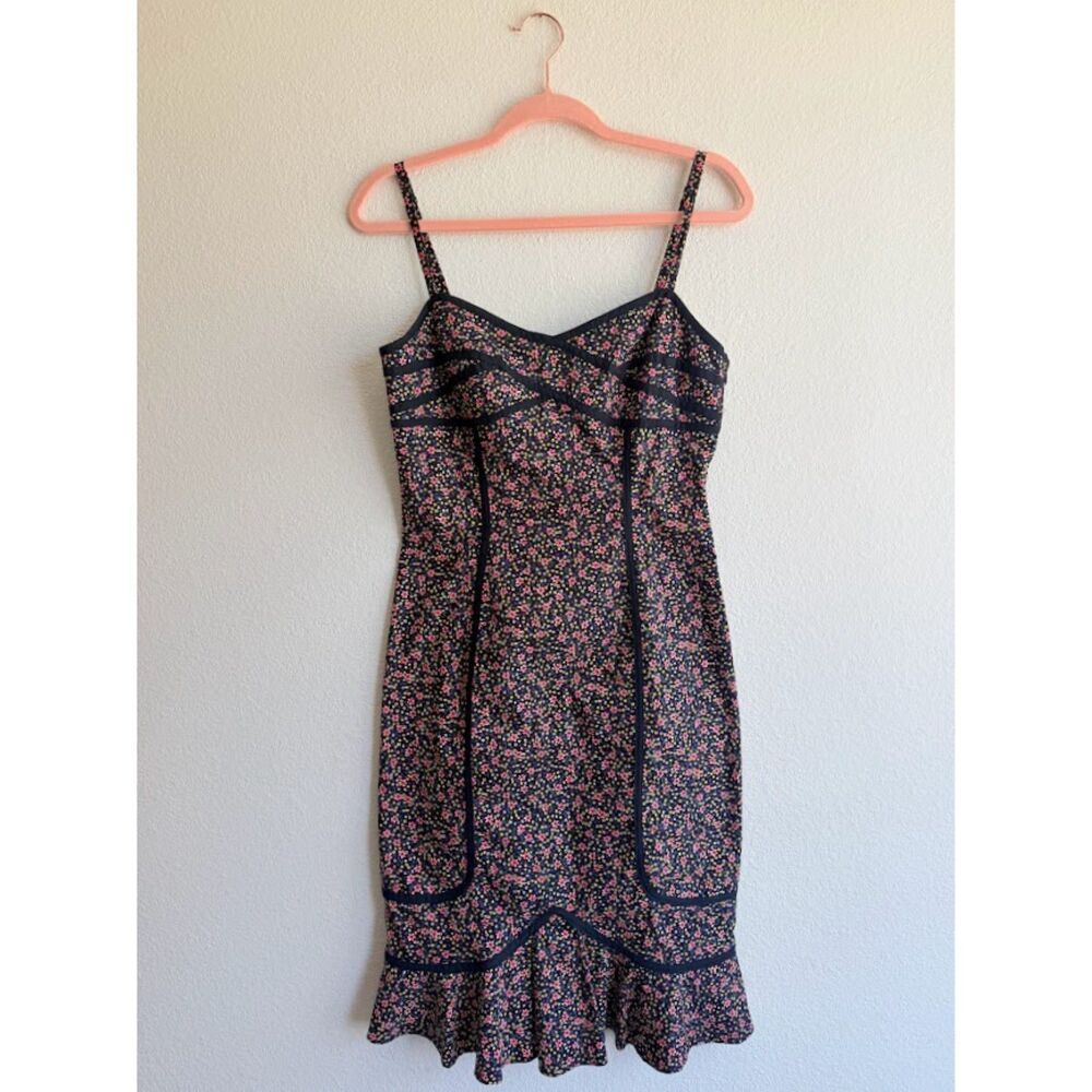 Vintage Y2K Betsey Johnson Slip Sun Dress in Black Ditsy Floral Cotton size 8